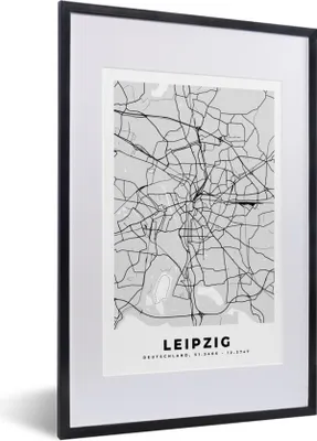Produktbild von MuchoWow® Gerahmtes Poster Leipzig - Stadtplan - Deutschland - Karte 40x60 cm - Poster mit Schwarzem Bilderrahmen Wandposter Rahmen Foto Bilder - Poster in Rahmen