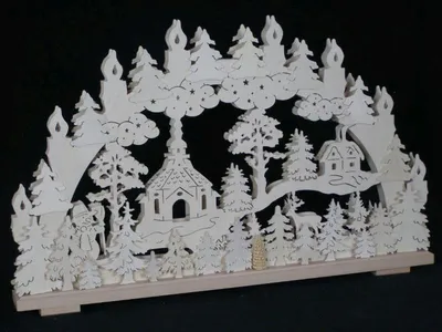 Produktbild von Schwibbogen mit Kirche Schneemann und Haus mit Beleuchtung BxHxT 70x44x7cm NEU