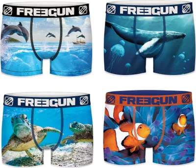 Produktbild von Freegun 4 Stk. Herren Boxershorts in Größe L, Schildkröte, Delfin, Wal, Clownfisch