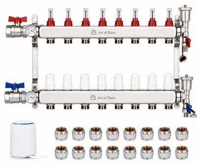 Produktbild von Heizkreisverteiler 8-fach Komplettset Edelstahl Fußbodenheizung