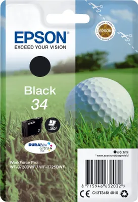 Produktbild von Epson Golf ball 34 Golfball DURABrite Ultra Single Black Tinte, Standardertrag, Schwarz, Tinte auf Pigmentbasis, 6,1 ml, 1 Stück(e), 350 Seiten