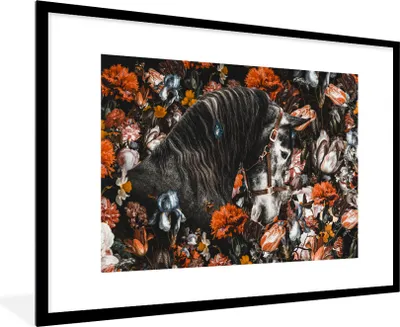 Produktbild von MuchoWow® MuchoWow® Gerahmtes Poster Pferd - Blumen - Halfter 90x60 cm - Poster mit zchwarzem Bilderrahmen - Wanddekoration - Fotos