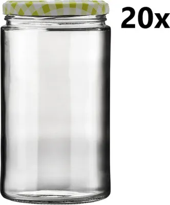 A clear glass jar with a checkered lid, shown against a white background. Text indicating quantity is present.