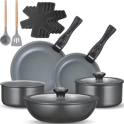 Immagine prodotto di Set di pentole e padelle N9117A, 17 pezzi, rivestimento antiaderente in Vetroceramica, grigio scuro