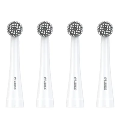Produktbild von 4Swiss ST216 Electrosonic Care+ Aufsteckbürsten Rundkopf Weiß 4er-Pack Ersatzbürsten Rotationszahnbürste Zahnbürstenköpfe Plaque Zahnreinigung Set