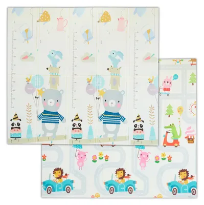 Obrázok produktu pre Hracia podložka Relaxdays so zvieratkami, obojstranná, bez škodlivých látok, umývateľná, 195 x 175 cm, penový materiál XPE, detský hrací koberec, farebná