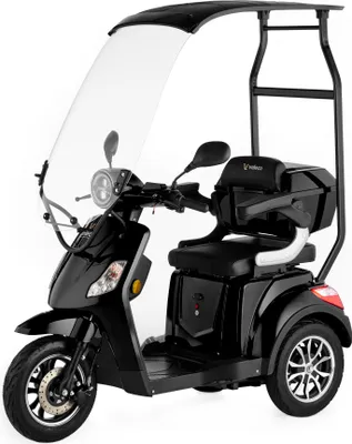 Produktbild von Veleco Draco Seniorenmobil - Dach mit Windschutzscheibe - 800W - Elektromobil - 3-Rad Mobilitätsroller - Fertig montiert - Alarm (Schwarz)