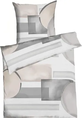 Produktbild von Satin-Bettwäsche - Beige - Grau - 135 x 200 cm - Baumwolle - mit Reißverschluss