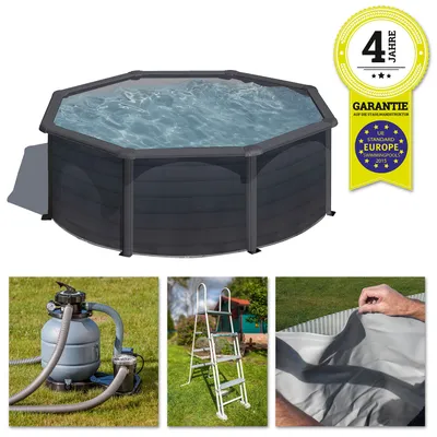 Produktbild von Gre Stahlwandpool Rundbecken Kea Ø 3.50 x 1.20 m, verzinkter Stahl, Grafitoptik, inkl. Sandfilteranlage, Leiter, Skimmer, salzwasserbeständig