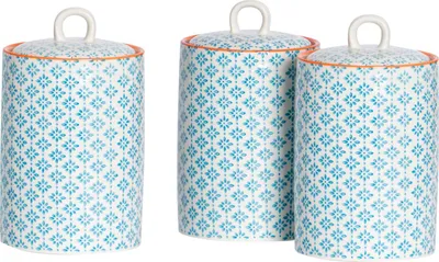 Produktbild von Nicola Spring handbedruckte Küchenkanister – 1 Liter – Blau – 3er-Pack
