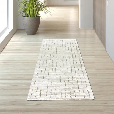 Immagine prodotto di Tappeto per soggiorno e camera da letto, motivo a righe, piacevole tonalità crema con strisce beige/marroni, dimensioni: 80 x 150 cm