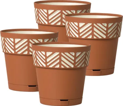 Produktbild von Set: 4 x Pflanztöpfe "ORFEO" M mit integrierten Wasserspeicher, Maße: 20x20 cm, Farbe: Terrakotta