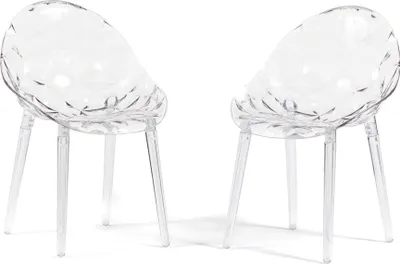 Immagine prodotto di Set di 2 sedie trasparenti in policarbonato con effetto diamante, dal design moderno ed elegante, robuste e impilabili, ideali per cucina, sala da pranzo, ufficio o bar - DIAMANTE - Transparente