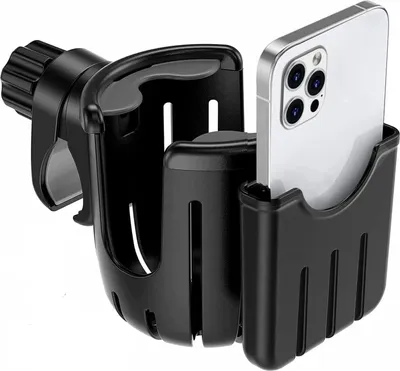 Produktbild von Becherhalter für Kinderwagen, Buggy und Rollstuhl - Kaffeehalter und Handyhalter für Fahrräder und Roller