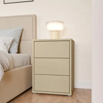 Produktbild von Forte ALICE SPRINGS Nachtschrank 50, modern-minimalistisch, 3 Schubladen, Schlafzimmer, Holzwerkstoff, Buttergelb, 49,8 cm breit x 68,7 cm hoch x 41,5 cm tief