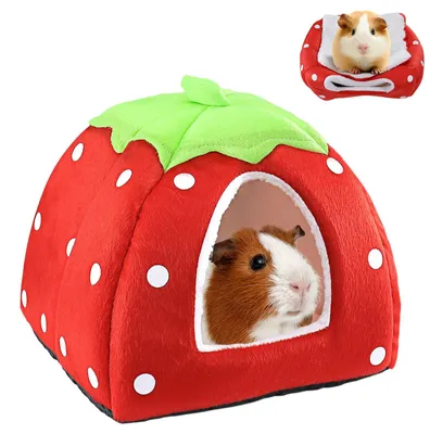 Produktbild von Kuschelsack für Meerschweinchen, waschbare Kaninchenhütte, bequemes Winterbett für Kleintiere wie Zwergkaninchen (Erdbeeren)