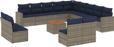 Produktbild von vidaXL 14-tlg. Garten-Sofagarnitur mit Kissen Grau Poly Rattan