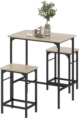 Produktbild von Fortuna Lai Bartisch Set Bartisch mit Barhocker-Set Esstisch mit 2 Stühlen mit Rutschfestem Fußpolster Küchentisch für Esszimmer, Küche, Naturholz