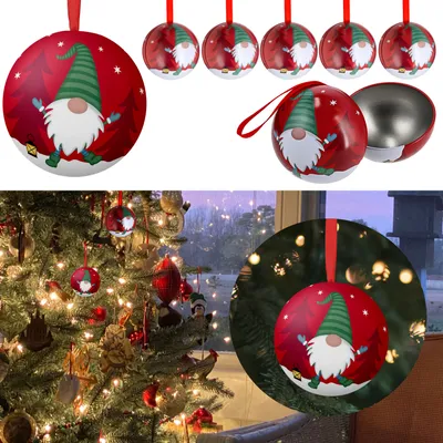 Produktbild von Weihnachtskugel Wichtel 6er Set Ø7cm Metall zum Aufhängen und Öffnen Metallbox für Geldgeschenke Weihnachtsschmuck Christbaumkugel Weihnachtsmann