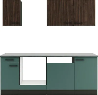 Produktbild von Optifit Küchenzeile ohne Geräte Rimini409/Verona405 210 cm nussbaum grün matt zerlegt Variante reversibel KPRV 2179OE-9+