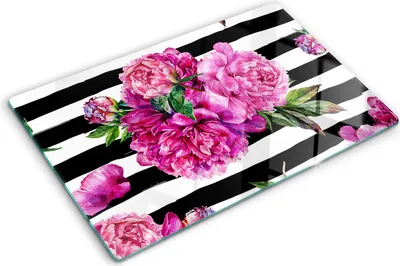 Produktbild von Tulup Glas Herdabdeckplatte - 80x52 cm - Glaskeramikkochfeld-Abdeckung Spritzschutz Glasabdeckplatte - Einteilig - Blumen & Pflanzen - Rosa Pfingstrosen - Rosa