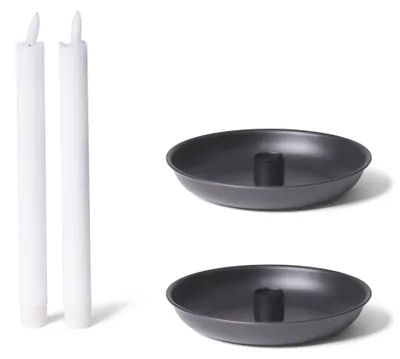 Produktbild von Novaliv Kerzenständer Stabkerzen 2er-Set SCHWARZ Durchmesser 13cm mit Premium LED-Stabkerze Echtwachskerze Flackereffekt Weihnachten Adventskranz Kerzenteller scandic chic Stabkerzenhalter