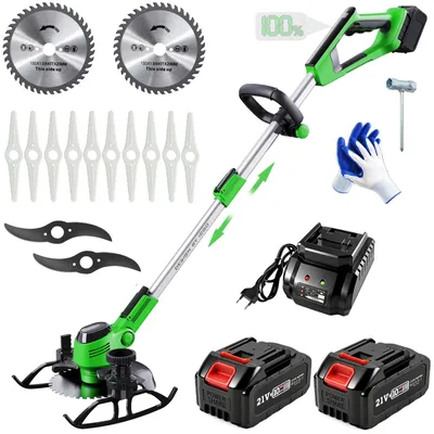 Imagen del producto de Cortacésped eléctrico a batería, 2 en 1, con 2 baterías de 4,0 Ah