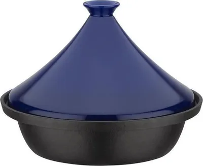 Image de Tajine en Fonte Massive GSW, 30 x 22 cm, Couvercle Céramique, Induction, Bleu
