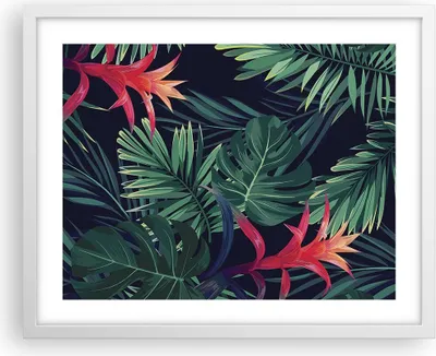 Produktbild von Gerahmtes Poster - Weißer Rahmen - Exotisch Blumen Blätter - 50x40 cm - Wand Bild - Wanddeko - Wandbilder - Kunstposter - Wandposter - Bilderrahmen - Bilder - Kunstdruck - Wandbild - P2WAA50x40-4308
