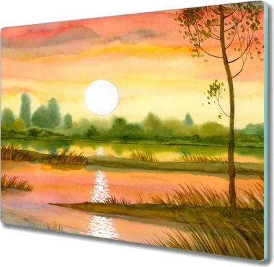 Produktbild von Coloray Kochplattenabdeckung Herdabdeckplatte 60x52 cm Hackbrett Schneidebrett Küchenbrett - Baum Sonnenuntergang
