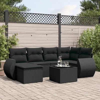 Produktbild von 7-tlg. Garten-Sofagarnitur - mit Kissen Schwarz Poly Rattan - Gartenmöbelset 3254002