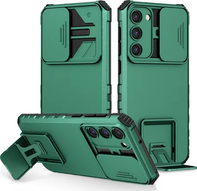 Image de Etui pour Samsung Galaxy S23+ étui de protection militaire double couche avec support et protection coulissante de l'appareil photo vert