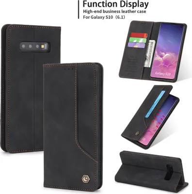 Image de Étui rétro en cuirPolyuréthanepour Samsung Galaxy S10 étui design avec porte-cartes et support noir