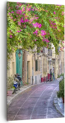 Produktbild von Bild auf Leinwand - Leinwandbild - Straße dekoration blumen griechenland - 65x120cm - Wand Bild - Wanddeko - Leinwanddruck - Bilder - Kunstdruck - Leinwand bilder - Wandkunst - PA65x120-2429
