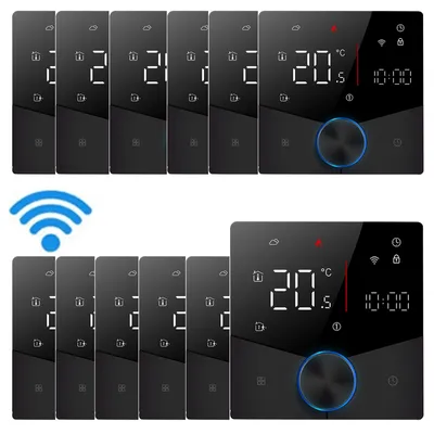 Obrázek produktu pro 12X Smart Tuya WiFi termostat, digitální LED pokojový termostat s hlasovým ovládáním pro 3A kotel s podlahovým vytápěním a stmívatelnou barvou světla, programovatelný, kompatibilní s Tmall Genie, Amazon Google Home, černý