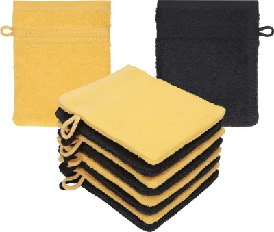 Produktbild von Betz 10 Stück Waschhandschuhe 16x21 cm PREMIUM 100% Baumwolle  Farbe: honiggelb - graphit