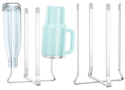 Image de Porte-bouteilles, porte-bouteilles de cuisine, égouttoir pliable pour bouteilles, porte-biberons en acier inoxydable, porte-bouteilles, égouttoir pour sacs en plastique, bouteilles (2, argent)
