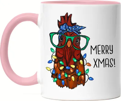 Produktbild von Merry XMas Tasse Rosa Truthahn Weihnachtsdekoration Lichterketten Merry Christmas Frohes Weihnachten