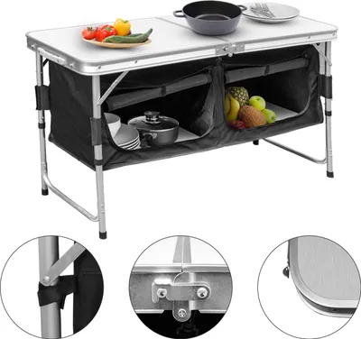 Produktbild von TolleTour Campingküche Küchenbox Alu Spritzschutz Windschutz mit Faltmechanismus Faltbar Klappschrank 2 Fächer