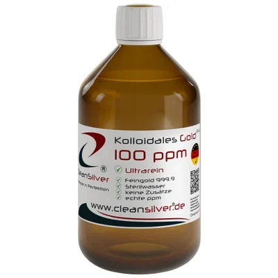 Produktbild von CleanSilver - Kolloidales Gold 100 ppm - 500ml - Ultrarein: Sterilwasser und Feingold 99,99% - stets frisch, keine Lagerware!