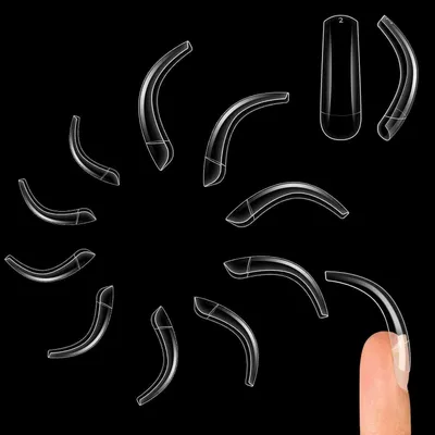 Image de Ongles artificiels "Adlerkralle", 500 pièces, transparents, avec cristaux, courbure profonde, courts, forme carrée et conique