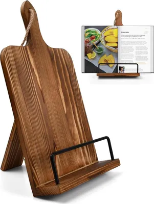 Zdjęcie produktu dla Drewniany stojak na książkę kucharską 22,6 x 37 cm, stylowy stojak na książkę kucharską do kuchni, regulowany stojak na książkę, dekoracyjna dekoracja vintage na blat kuchenny