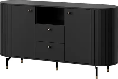 Produktbild von MIRJAN24 Kombikommode Zante 150 2D2S 02, Kommode mit zwei Drehtüren und zwei Schubladen, Stahlfüße und Griffe, Wohnzimmer Kollektion (Farbe: Schwarz)
