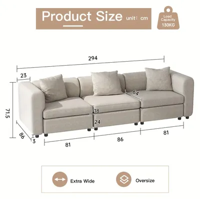 Immagine prodotto di Divano ad angolo - Salotto ad angolo - Divano a forma di L - Divano lineare - Divano letto - Divano ad angolo beige modulare - Ampio spazio di seduta