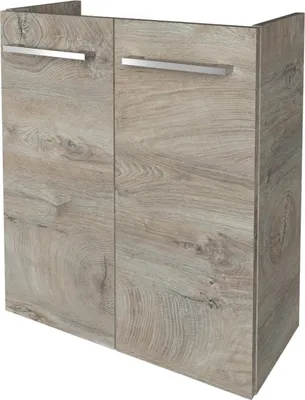 Produktbild von Fackelmann STANFORD Waschbeckenunterschrank schmal  Unterschrank für Waschtisch im Gäste-WC (52 cm x 60 cm x 24 cm)  2 Türen  SBC Badezimmerschrank hängend in Braun hell