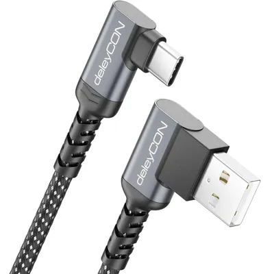 Produktbild von deleyCON 2m USB-C Kabel 2x 90° USB-A auf USB-C Ladekabel Datenkabel