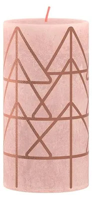 Produktbild von Bolsius Stumpenkerze rustikal 13 x 6,8 cm neblig rosa mit Aufdruck | 4 Stück