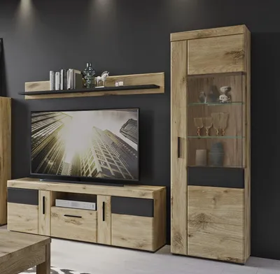 Produktbild von Wohnwand >Grano< (3-teilig) in Viking Eiche Nachbildung - 215x195x41 (BxHxT)