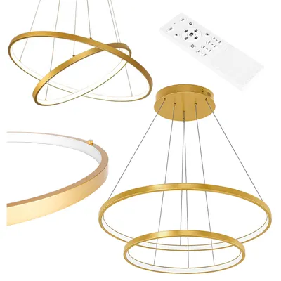 Produktbild von MasterLED LED Pendelleuchte 2-Ring 64W Gold, Design Hängelampe, Dimmbar per Fernbedienung, CCT
