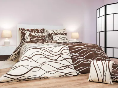 Produktbild von Bettwäsche aus Baumwolle Wellen banane/braun DUO 140 x 200, 70 x 90 cm